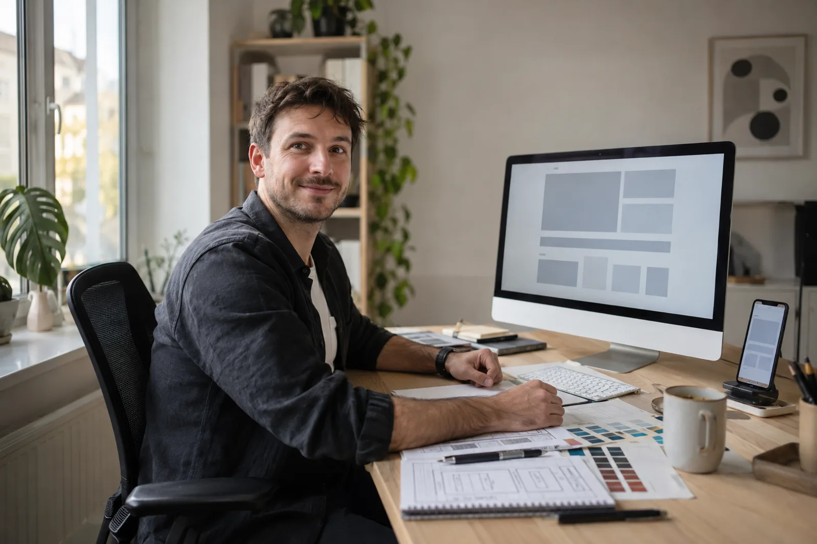 Web designer working on a responsive website layout